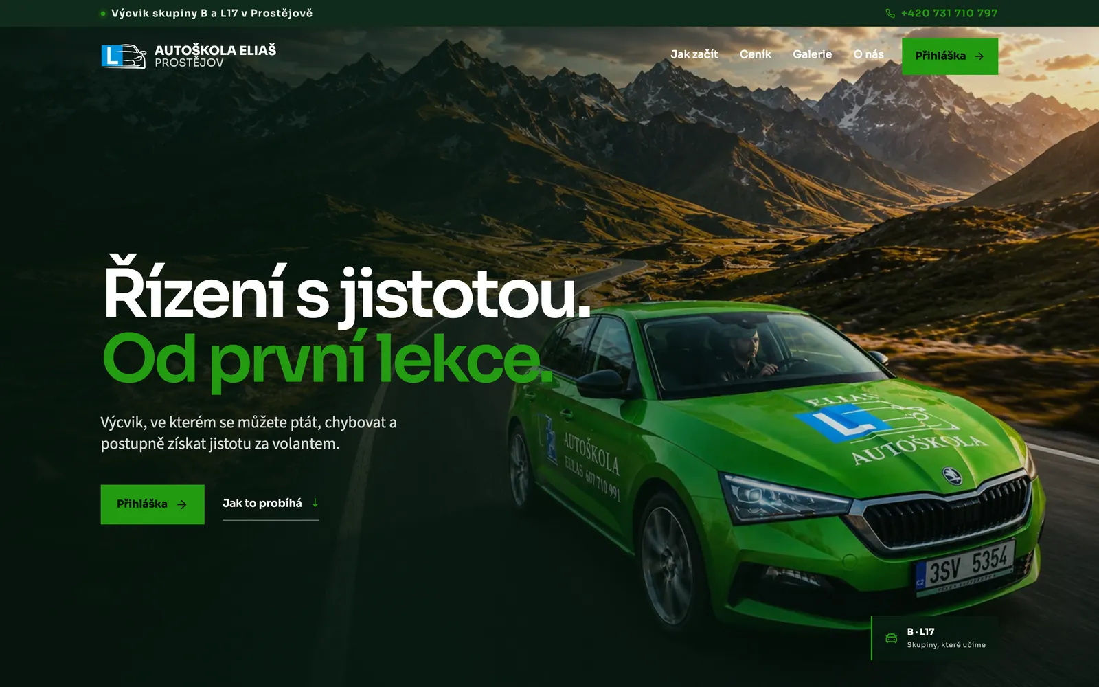 Úvodní obrazovka webu Autoškoly Eliaš